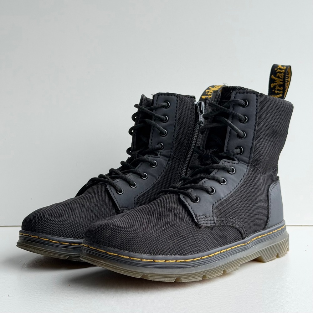 Dr. Martens Combs J Boots Big Kids size 4 Black Combat Nylon Canvas Side Zip
